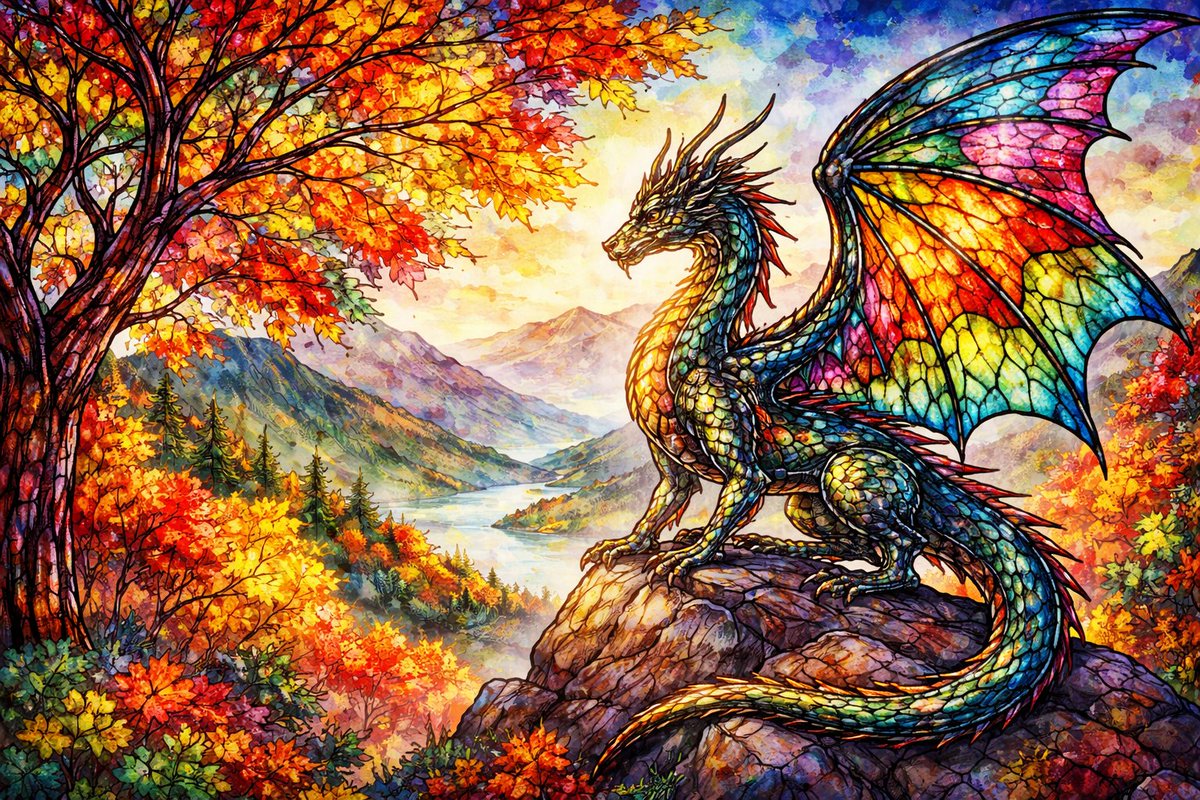 QT your Stained Glass and Dragon (day late)
A legend forged in stained glass, framed by autumn.

Created <a href="/budgetpixel/">BudgetPixel AI</a> 
More from me here: budgetpixel.com/u/Sealine