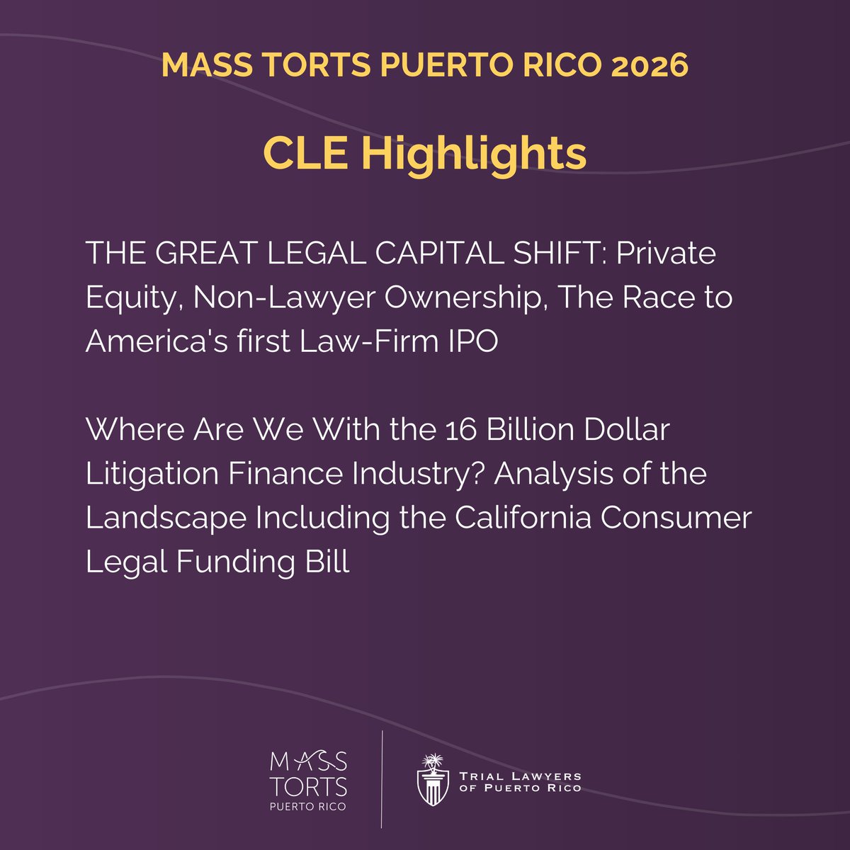 MassTortsPR's tweet photo. Get ready for CLE sessions! Here’s a preview of some of the content that will be presented at MTPR 2026. Learn more about the latest in Mass Torts while enjoying your spot in paradise.

Reserve your ticket today!
https://t.co/WR80iuVknX

#mtpr #tlpr #masstort #PuertoRico https://t.co/CYK9HrGhRh