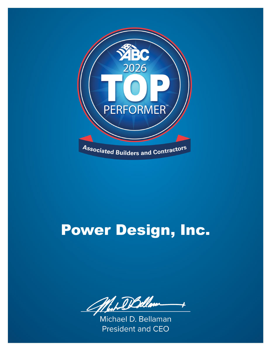 Congratulations to the team <a href="/PowerDesignInc/">Power Design</a> for being named a 2026 Associated Builders and Contractors Top Performer! #ABCMeritShopProud