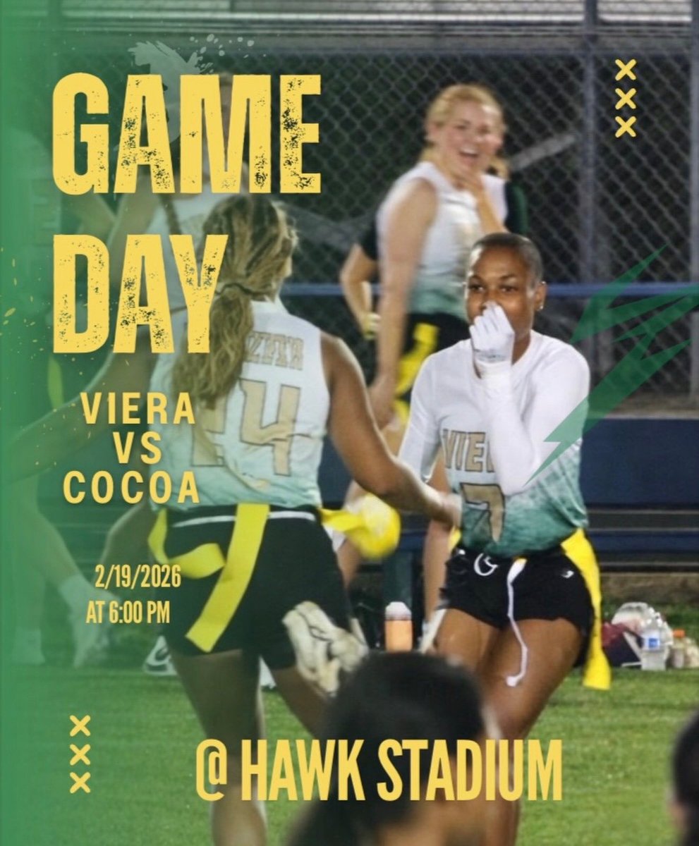 Hawks_Flag's tweet photo. 🏈 GAMEDAY!
Viera High girls flag football plays their first-ever home game tonight at 6 PM vs. Cocoa High.

Let’s pack the stands and bring that Hawk Pride 🖤💚
#VieraFlagFootball #HawkPride #HomeOpener https://t.co/QQ4xzSoK1l
