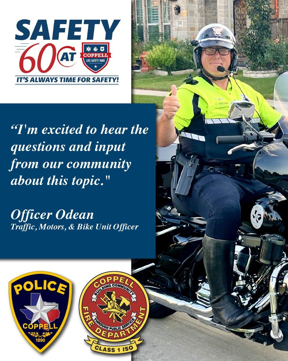 CityofCoppell's tweet photo. If your household has an e-bike or a kid who really wants one, tonight’s Safety 60 is for you. Hear directly from Coppell PD, Coppell Fire, and Life Safety Park on helping your child ride safely.

Safety 60 starts at 7 pm tonight, at Life Safety Park! https://t.co/y6nCA86ODY. https://t.co/KABpYfzKZT