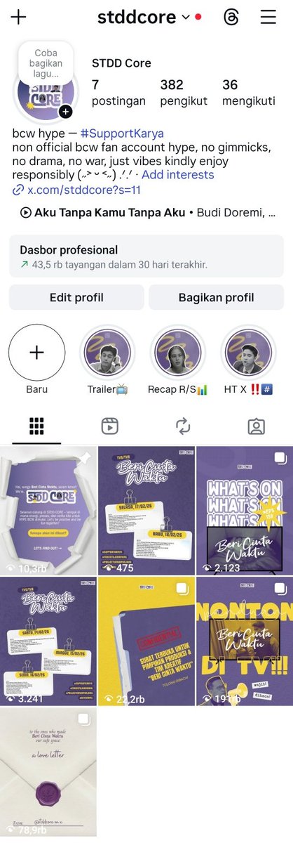 Halo warga #BeriCintaWaktu 💜

Instagram <a href="/stddcore/">bcw hype | stdd</a> ADA GEBRAKAN BARU NIHHH ‼️🔥 buat yang punya instagram untuk hype BCW bisa ikutan ramaikan template nya ya 😻
bisa teman-teman liat disinii 
🔗 [instagram.com/stories/stddco…] 

Thank youuu love, minbun 🪻