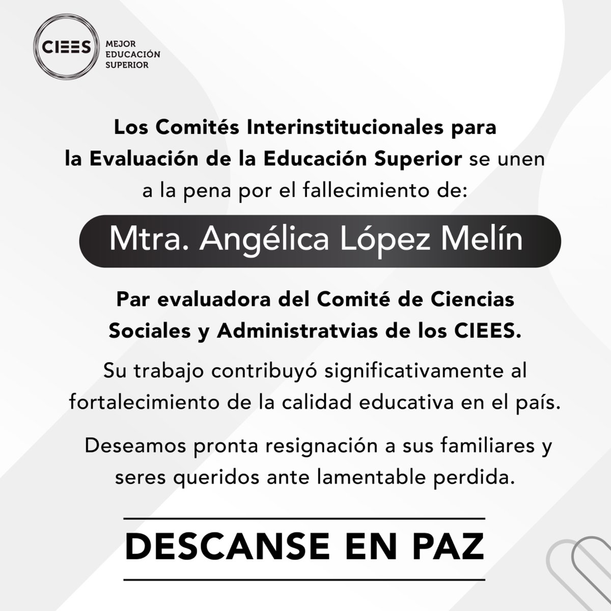 ciees_mx's tweet photo. Que descanse en paz 🕊️ https://t.co/omC51gHHxP