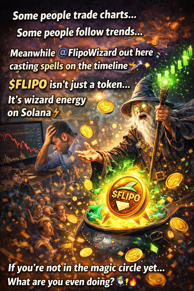 t25804221's tweet photo. Some people trade charts 
Some people follow trends 
While @FlipoWizard out here casting spells on the timeline 🪄 it it isn’t just a token…
It’s wizard energy on Solana ⚡
If you’re not in the magic circle yet
What are you even doing? 🧙‍♂️🔥
#FLIPO
@taiy722 @Clarexao7 @Kenny001V https://t.co/TB6cvxltIV