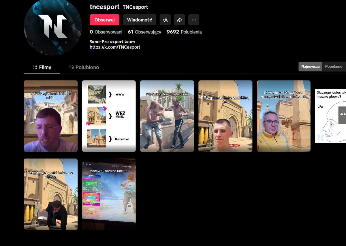 . <a href="/TNCesport/">TNCesport</a> Jak coś to tiktok w polsce nie płaci za wyświetlenia więc nie nazbieracie tam na zaległe pensje dla zawodników, ewentualnie bardziej się zadłużycie żeby kupić viewsy bo takiego shitu to nikt nie ogląda