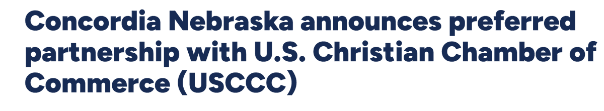 Concordia University, Nebraska today announced that it has partnered with the U.S. Christian Chamber of Commerce.

We are excited to partner with Concordia University, Nebraska as we equip the next generation of Christian leaders to lead boldly.

cune.edu/news/concordia…
