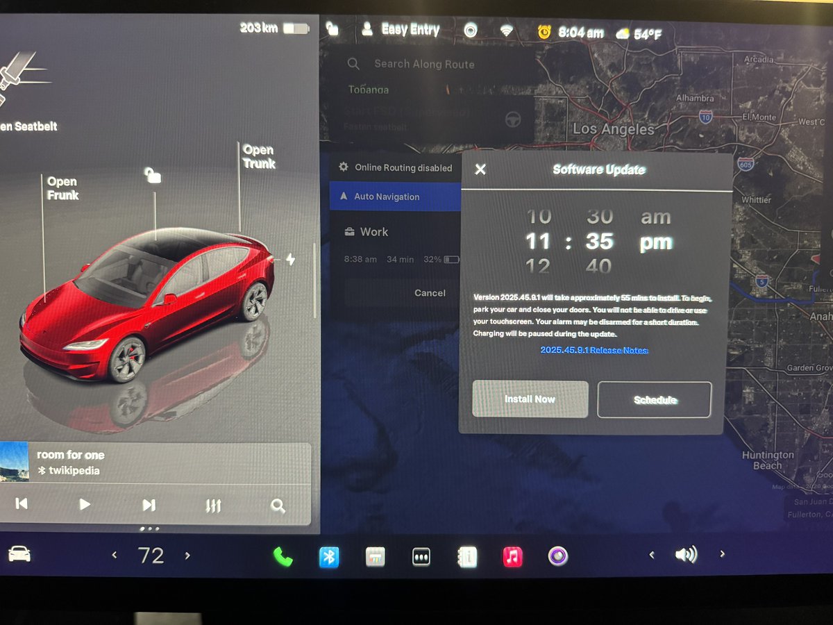 Seung4680's tweet image. 🔥속보🔥 

AI4 M3P 

2025.45.9.1 업데이트 받아!!! FSDv14 첫 버전 (14.2.2.5 로 추정) 

오늘 센터가서 살펴보기로 하였는데 , 방문 필요 없어 보이네요.  CA DMV  의 영향 때문에 그 동안 업데이트가 안 왔던 것이었을까요? 

#tesla #FSD #Model3 #자율주행 #TeslaAI #AI4
