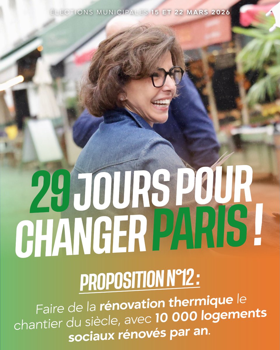 ⏳J-29 avant le 2nd tour !
Pour rénover efficacement les logements, un seul choix: Rachida Dati, pour enfin entretenir le parc social abandonné par la gauche.
Rejoignez la campagne pour #changerParis: rachidadati2026.com/participer/