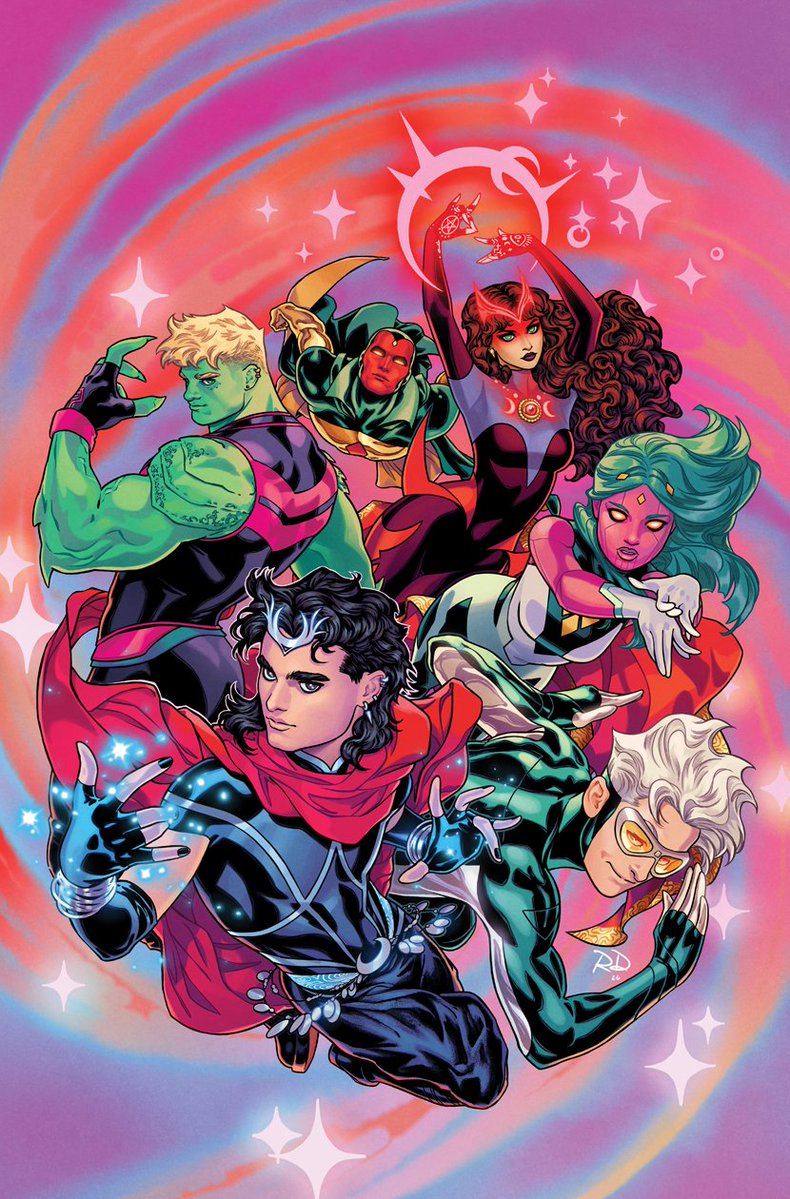 rdauterman's tweet image. WICCAN &amp;amp; HULKLING: RAID OF ULTRON one-shot comic — cover drawn/colored by me!

WandaVision family portrait feat. Wiccan, Hulkling, Speed, Viv, and proud parents Vision and Scarlet Witch ✧‧₊☽☾˚.⋆✧🖤