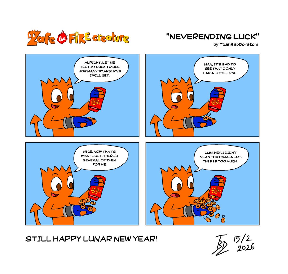 Doratom2's tweet photo. Happy Lunar New Year again! You might've wonder what else's inside this lucky envelope.
#ZafeAdventures #zafe #zafegame #comic #oc #webcomic #art #indiegame #platformer #firecharacter #LunarNewYear #ChineseNewYear2026 #RedEnvelope https://t.co/JN6QhBSA2a