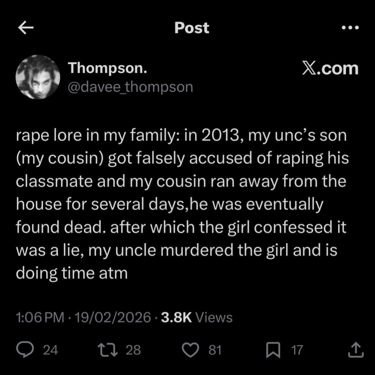 Chad uncle. 🗿

Free him. He did nothing wrong.