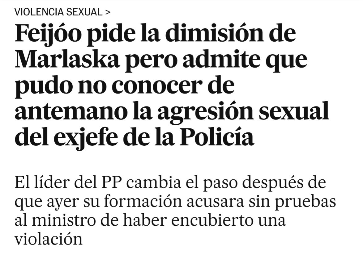 A ver si me entero: 

Marlaska, que no lo sabía y actúo de inmediato tras tener conocimiento de ello, tiene que dimitir. 

Y Feijóo y Ayuso, que sí sabían de la denuncia por acoso sexual del alcalde de Móstoles y NO HICIERON NADA, son quienes piden las dimisiones. 

¿Es así?