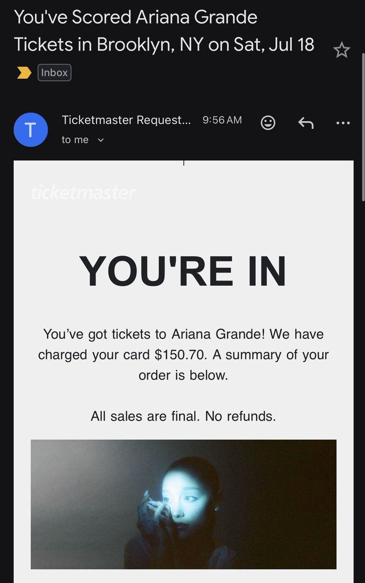 ashxominaj's tweet photo. @TeamAriana just woke up to this!! Thank you to Ari and her team for going beyond measures to create this process. 

P.S. other artists should look into what Ari did for us, to stop the scalpers and resellers. Thank you Ari ily &amp; i can't wait to cry again tg at ES Tour🥲🩷 https://t.co/hOYPsiWPYW