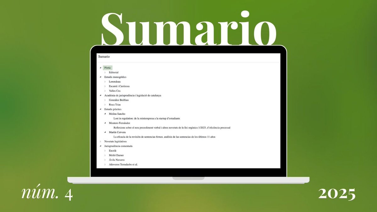 Descobreix el contingut del Número 4 de #Doctrina, amb nous articles doctrinals publicats a la Revista Jurídica de Catalunya.

Troba'l a: revistajuridica.cat/cloudLibrary/p…