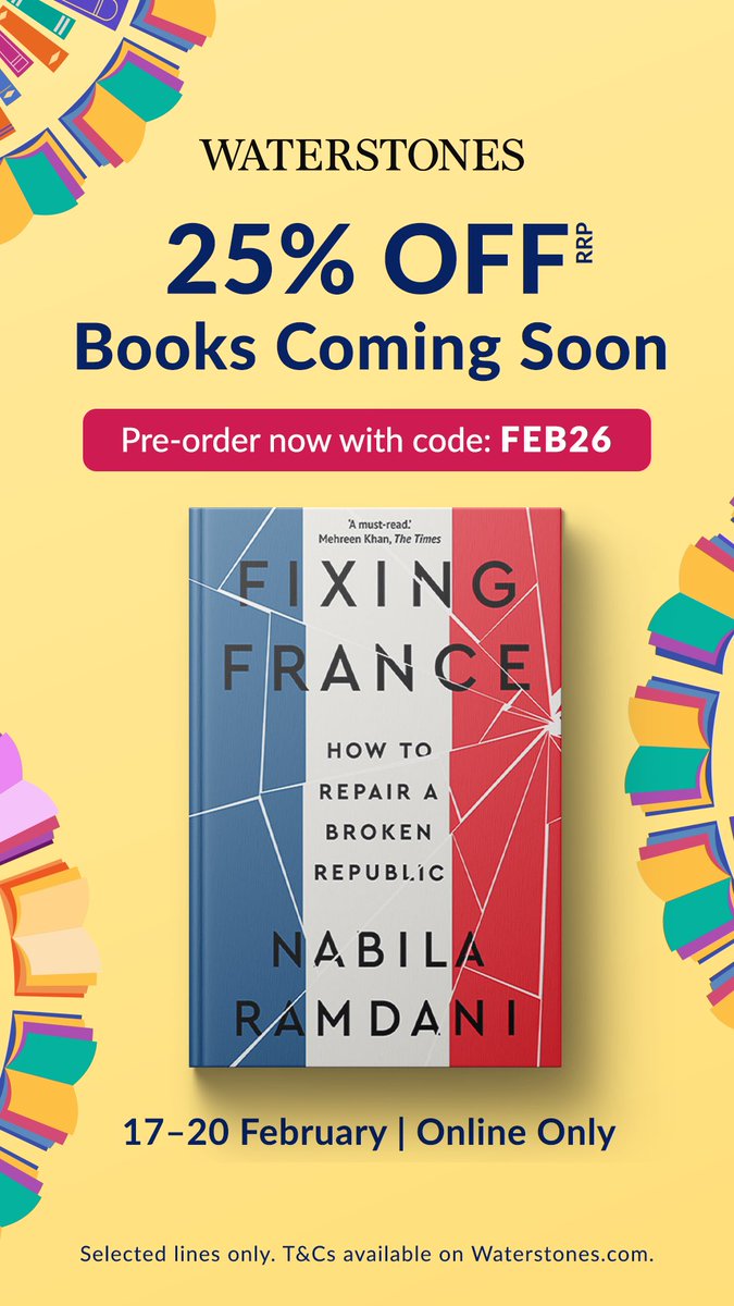 📣 The #paperback edition of my book '#FixingFrance', which is coming out this May 2026 (watch this space!), 🎊 has been chosen for a <a href="/Waterstones/">Waterstones</a> promotion. Get 25% off when pre-ordering the book via waterstones.com/campaign/febru… Ends at 23:59 this Friday 20th Feb! 
Use Code: FEB26