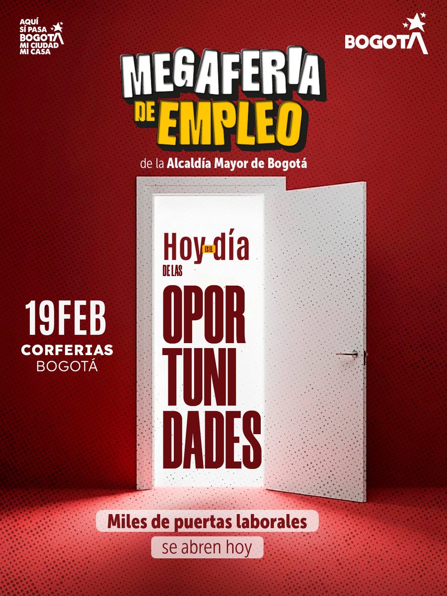 ¡Ya está aquí la Megaferia de Empleo!  

#AquíSìPasa, más de 160 empresas participarán con alrededor de 17.000 puestos de trabajo disponibles. 

Más detalles en 'Empleo en Bogotá':  whatsapp.com/channel/0029Va…
