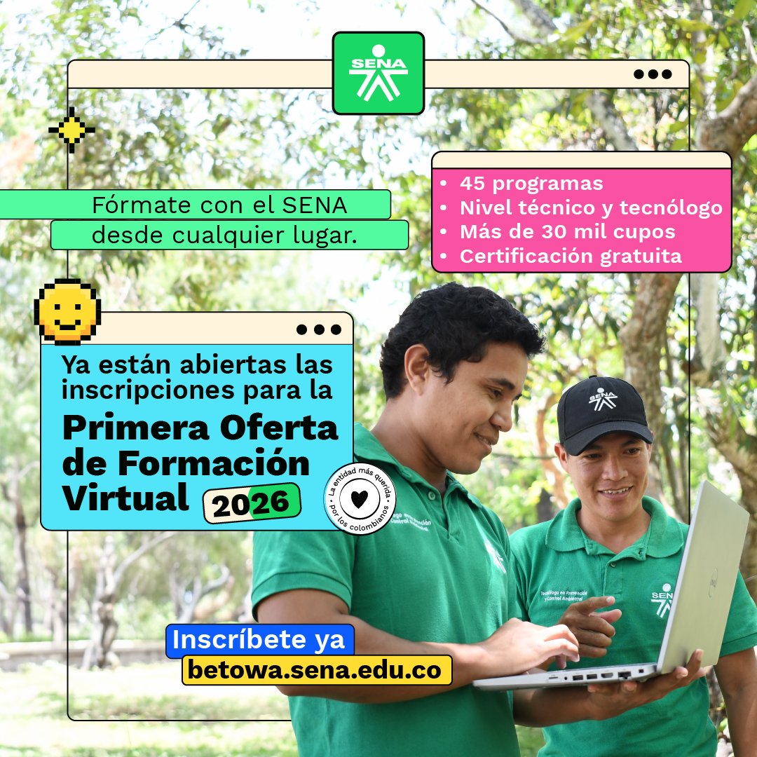 👉 Nuestros programas te esperan en la I Oferta de Formación Virtual. 🤓

Convierte tu interés en conocimiento con certificación y calidad. 💚
📲 Inscríbete 👉 betowa.sena.edu.co #EstudiaEnElSENA