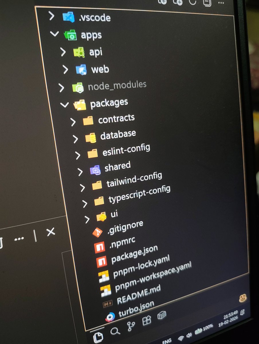 dev_niladri's tweet image. Day 10 of 60 | LendX (DeFi Lending Protocol) | Project 2/6 🚀

Today: Bootstrapped with Turborepo, Next.js, NestJS, shared DB, and Hardhat packages. Monorepo magic unlocked! ⚡

Tomorrow: Nail down MVP features &amp;amp; write those smart contracts.

One contract closer to DeFi