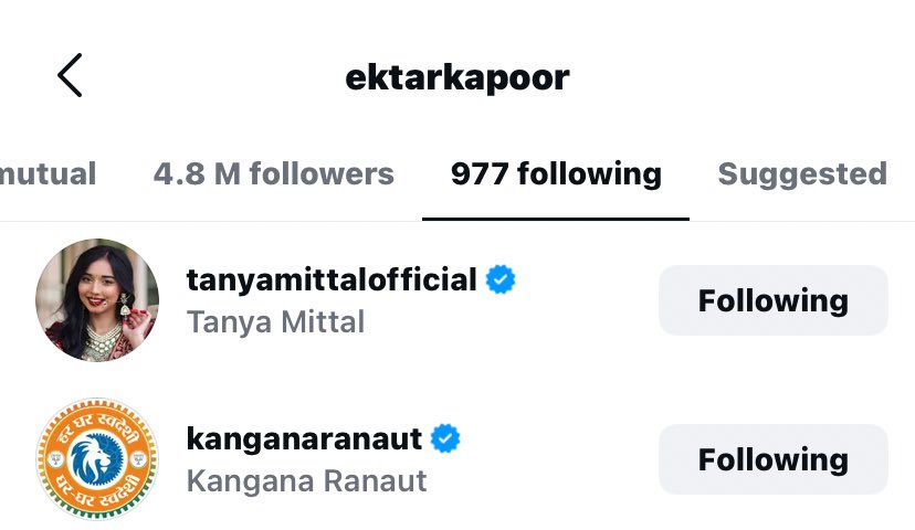 Ekta follows both of my favourites Women👉🏻👈🏻