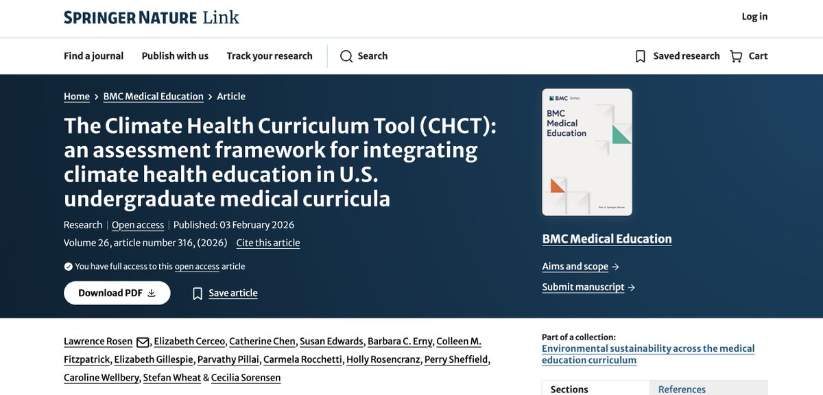 GCCHE_'s tweet image. Fresh off the press! Read our Medical Working Group's piece "The Climate Health Curriculum Tool: an assessment framework for integrating climate health education in U.S. undergraduate medical curricula" in BMC Medical Education and try the tool today! 🔗bit.ly/CHCT26