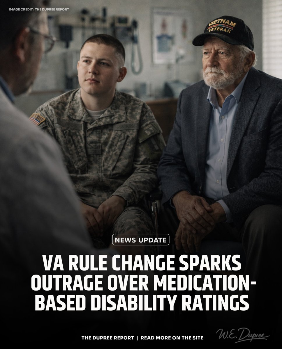 RealWayneDupree's tweet image. 🚨 New VA rule effective immediately changes disability ratings based on medication. Will veterans stop taking prescriptions to keep benefits? #Veterans #VAbenefits #DisabilityRights

Details: thedupreereport.com/2026/02/va-dis…