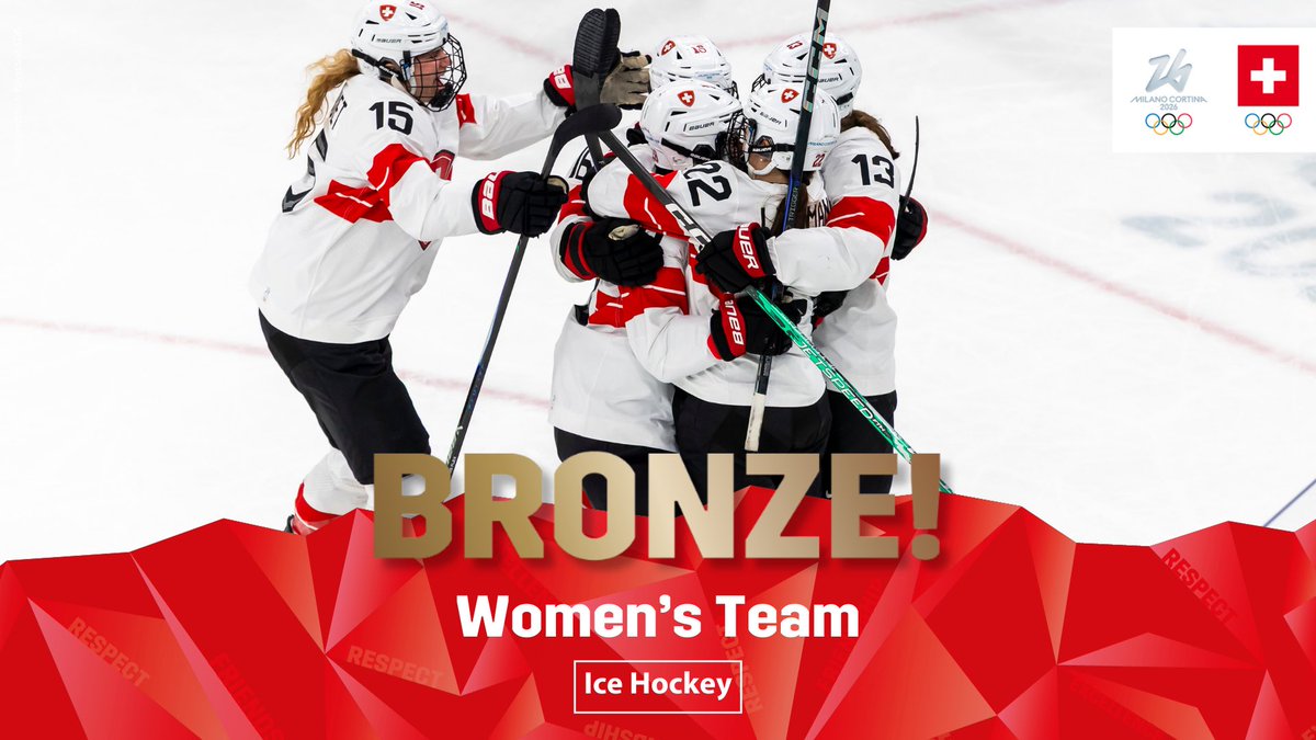 swissteam's tweet photo. Schweizerinnen holen Olympia-Bronze 🥉 
 
🏒 Das Schweizer Nationalteam der Frauen gewinnt zum zweiten Mal nach 2014 Olympia-Bronze im Eishockey. Die Equipe von Trainer Colin Muller siegt im Spiel um Rang 3 gegen Schweden 2:1 n.V.
 
Gratulation an die ganze Mannschaft! 🥳 https://t.co/2WCqY03gKh