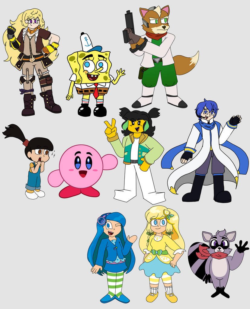 Flowerh4406's tweet photo. Group O Characters_2 #crossover #digitalart #fanart #kirby #spongebobsquarepants #starfox #fanart
#strawberryshortcake #kaitovocaloid #yangxiaolong
#legomonkiekid #rambleytheraccoon #dispicableme https://t.co/VKEjMsY4sS
