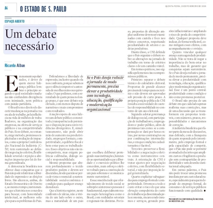 Redução da Jornada - Um debate necessário 
CNI