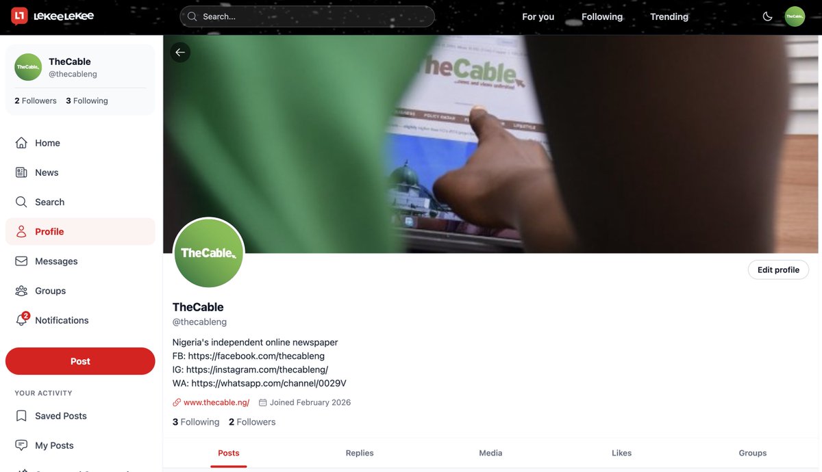 thecableng's tweet photo. Join TheCable on LekeeLekee for your breaking news in politics, business, sports, entertainment, fact check, and many more! Sign up with our link and we'll automatically connect: 
https://t.co/wfC5Oo7H72

#LekeeLekee https://t.co/d4PSmizyMy