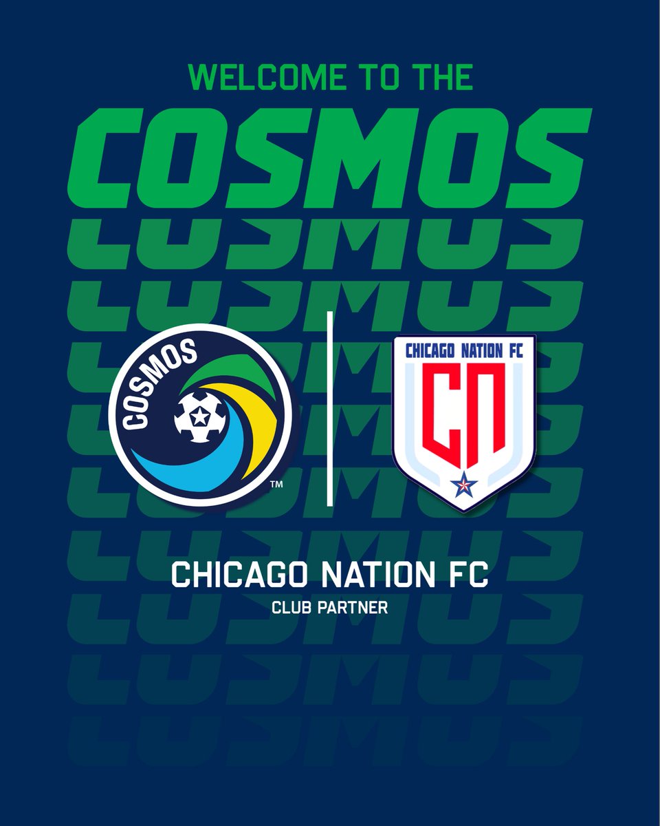 NYCosmos's tweet photo. The Cosmos are proud to announce a new partnership with @ChicagoNationFC.

Since launching in 2021, Chicago Nation FC has earned a reputation as one of the top amateur teams in the country, built on consistent success and a competitive standard rooted in community.

Together, we continue to grow the game and strengthen the communities around it.

Community. Club. Cosmos.