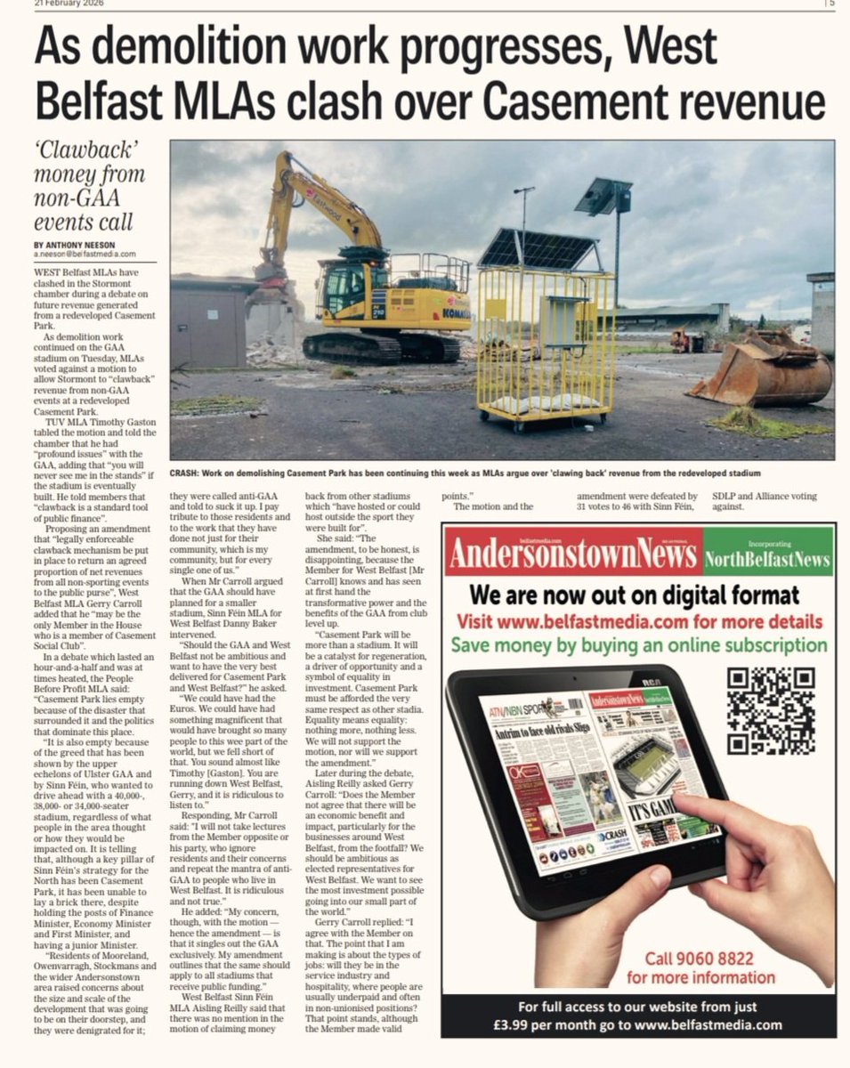 staniam50's tweet image. As Demolition work progresses W-Belfast MLAs clash over Casement revenue
Clawback money from non-GAA events call
@TUVonline  #Gaslighter tabled he motion and told the chamber that he had "profound issues" with the GAA "you will never see me in the stands" Is #Bigotry eating them?
