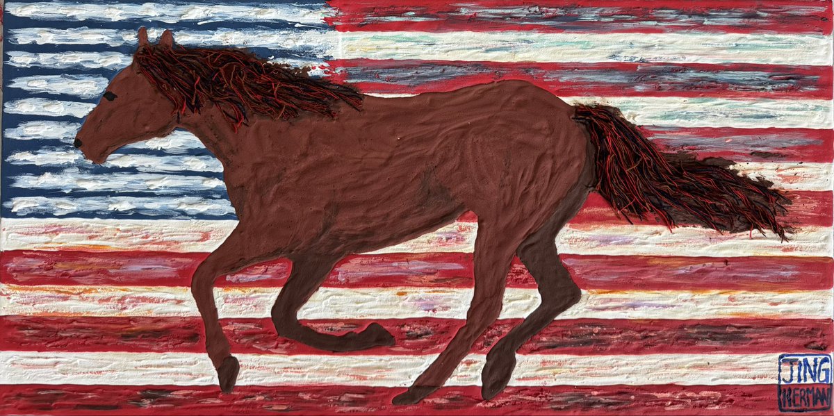 You met me at a very Chinese time in my life - Happy Lunar New Year!  Just finished this  12x24” mixed media painting with 100% made made yarn as part of my Beautiful Country Series of 50 American Flag paintings; check out the others @jinghermanart on Instagram