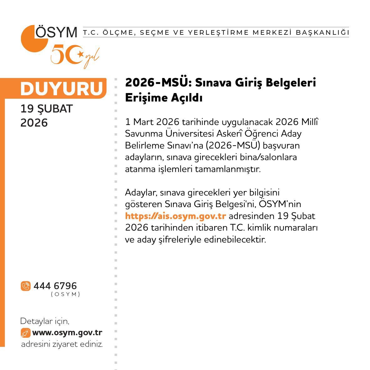 2026-MSÜ: Sınava Giriş Belgeleri Erişime Açıldı
