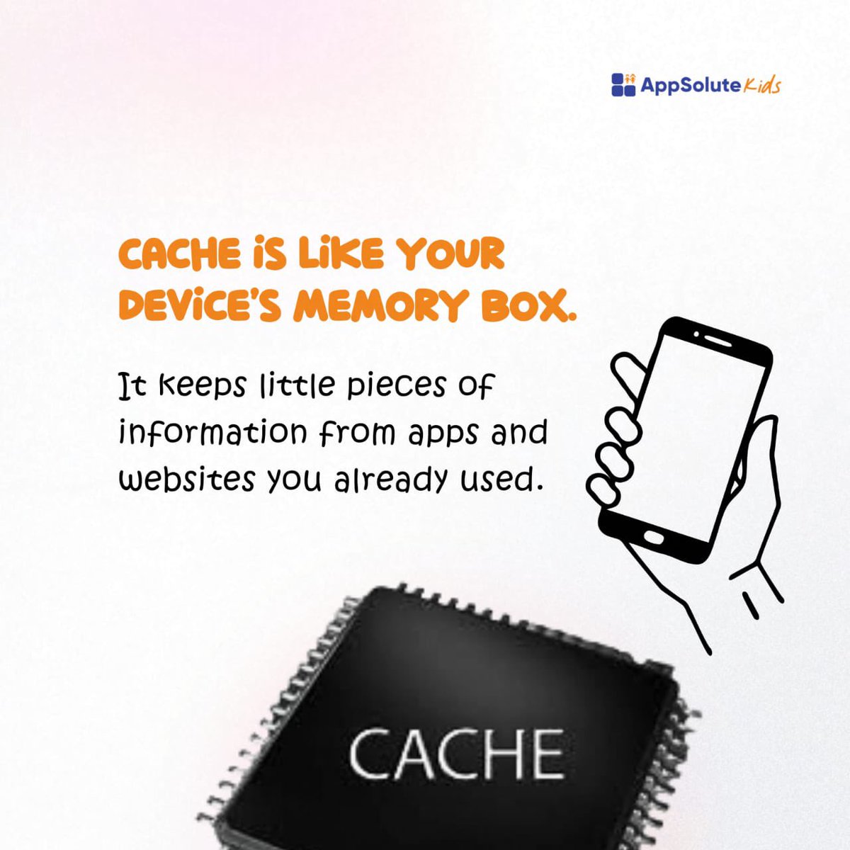Appsolute_Kids's tweet photo. Your device has a tiny “memory box” called cache and it’s the reason some apps open faster the second time. 
But when it gets too full? Things can start acting weird.

#cache #techtipsforkids #kids #learning https://t.co/ReW9OUNNlD