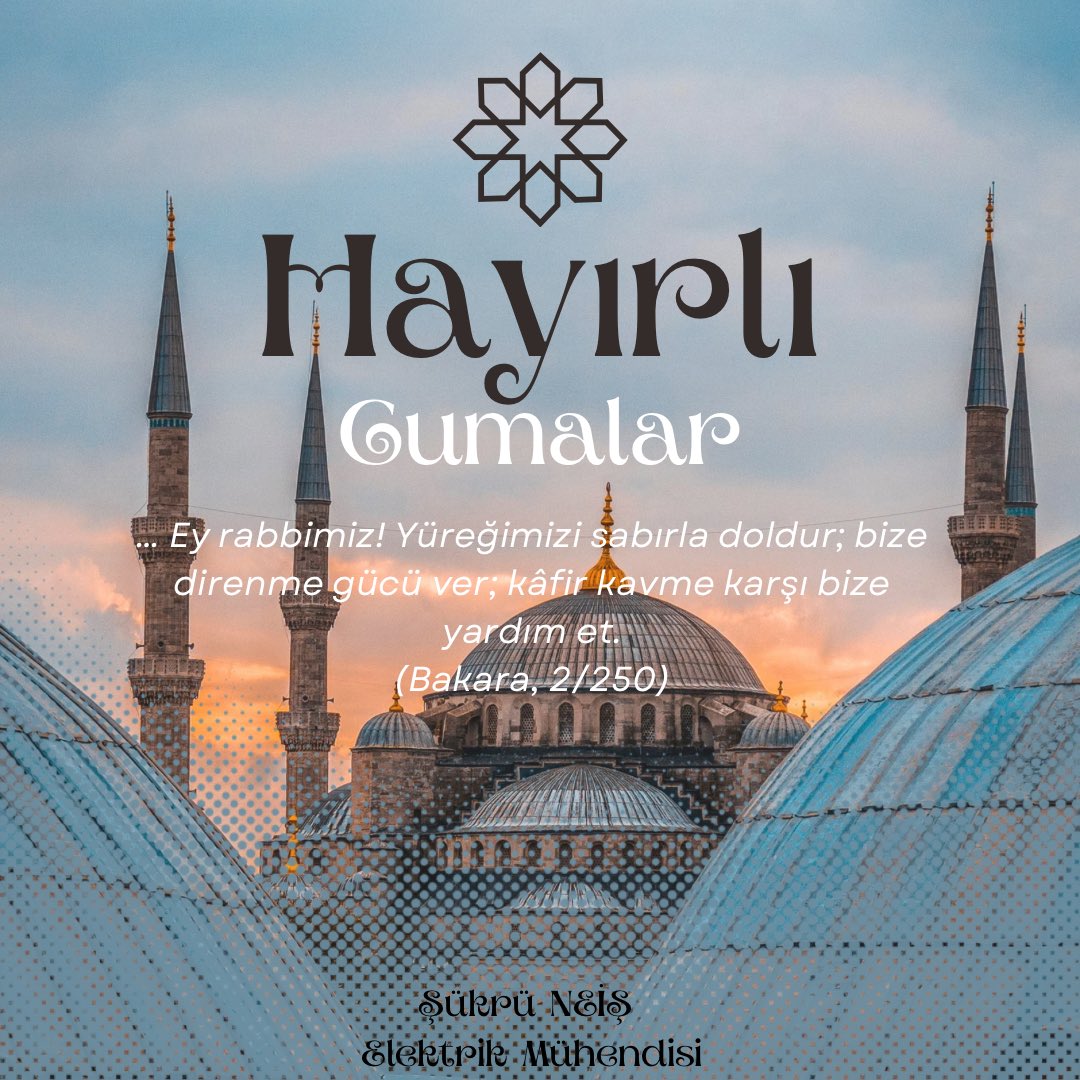 sukruneis's tweet photo. … Ey rabbimiz! Yüreğimizi sabırla doldur; bize direnme gücü ver; kâfir kavme karşı bize yardım et.
(Bakara, 2/250)

#HayırlıCumalar https://t.co/SEpgERLx4l