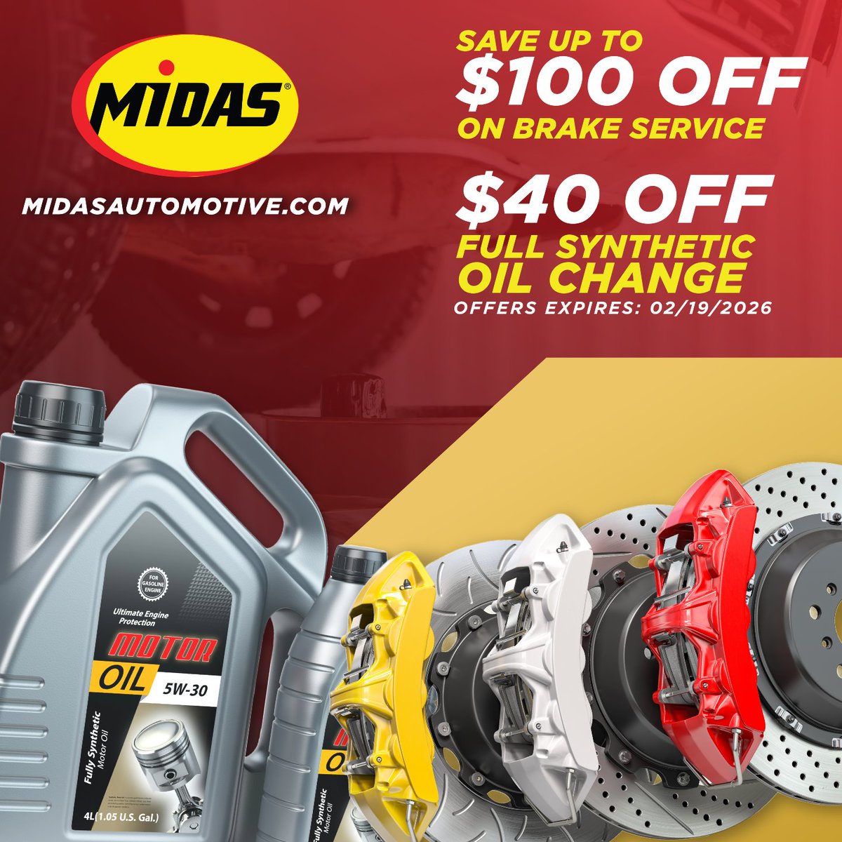 Cold mornings drain weak batteries. Get a Free Battery Check today. Plus, it is the last day for $40 off synthetic oil and $100 off brake service! Offers expire 02/19/2026.

Stop by for a free battery check!

Visit Midas: midasautomotive.com

#BatteryCheck  #LastChance