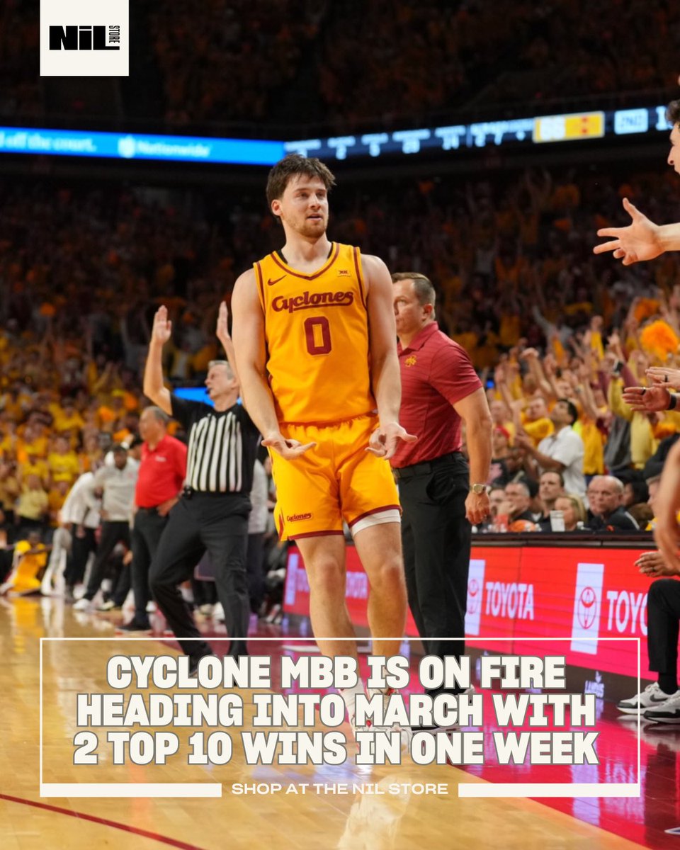 IowaStNILStore's tweet photo. Heating up heading into march ‼️🔥

@cyclonembb isn’t done yet! one more face off with week with ranked BYU 🌪️

#cyclonenation #iowastatembb #cyclonembb #big12basketball https://t.co/Vili9w89qP