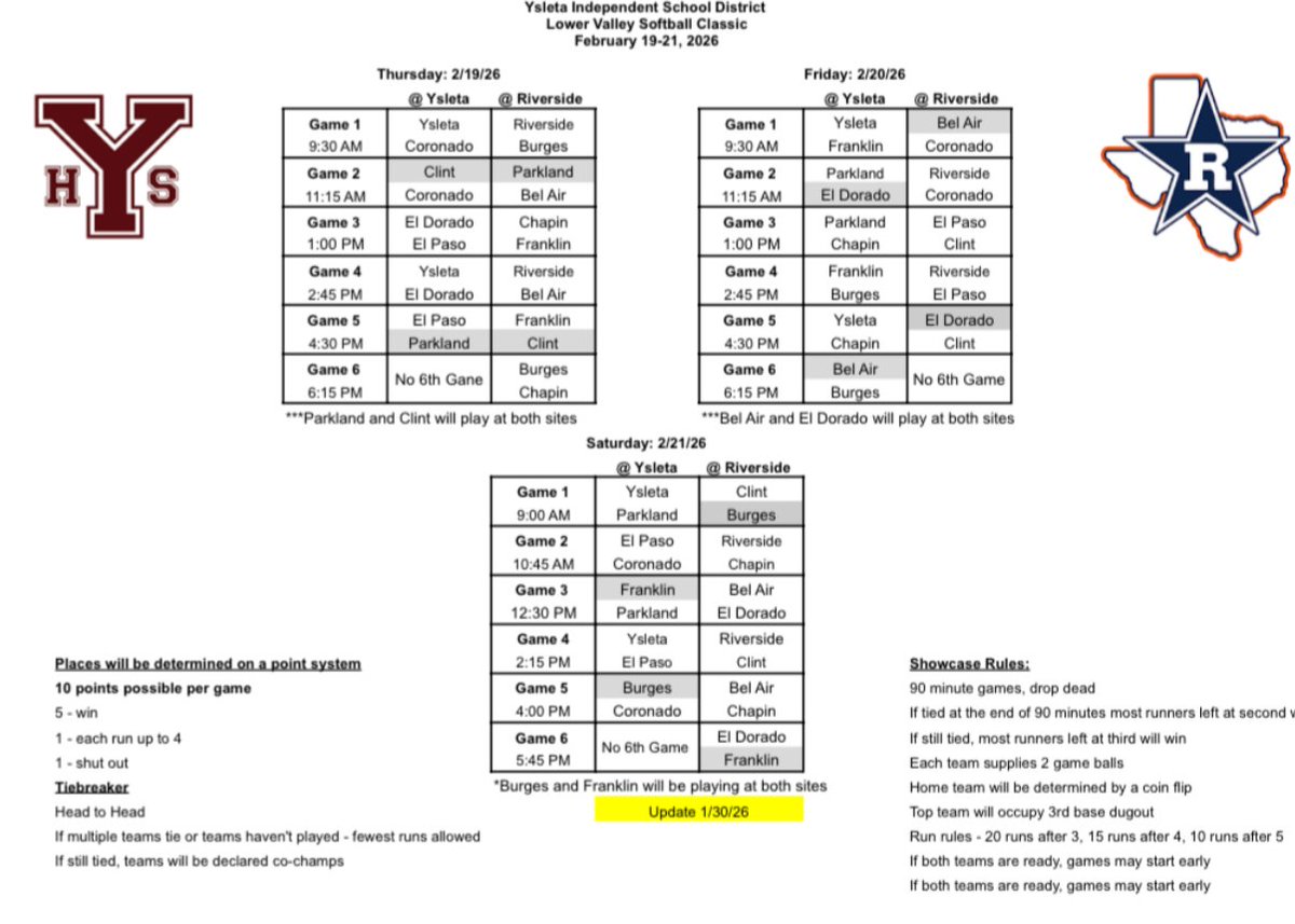 all_ranger's tweet photo. #RangerSoftball is co-hosting a tournament this weekend with #YsletaHigh and their games start right now at 9:30am vs. #BurgesHigh. There are some good matches🥎 you don't want to miss! #GoRangers! https://t.co/kMK4U9FnXm