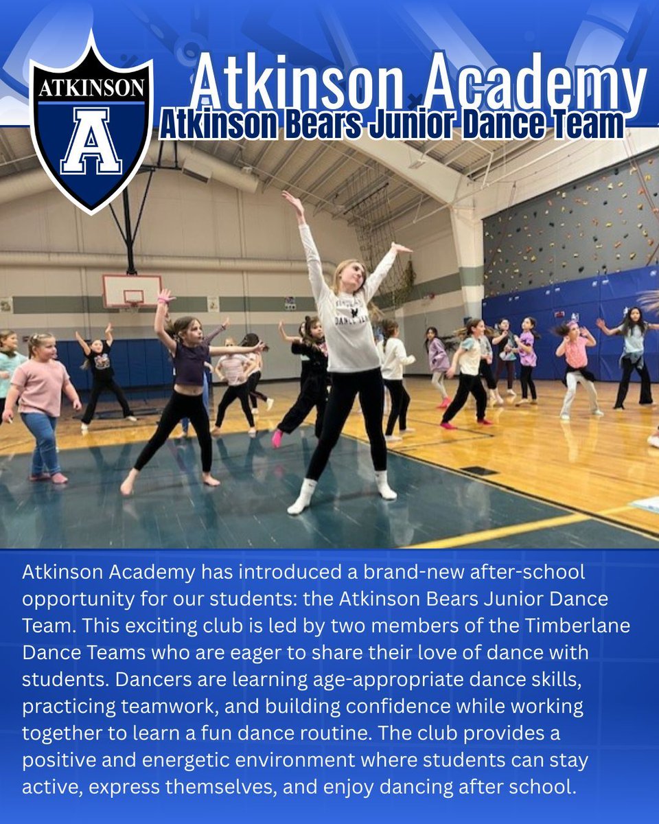 AtkinsonAcademy's tweet photo. Atkinson Academy has introduced a brand-new after-school opportunity for our students: the Atkinson Bears Junior Dance Team. This exciting club is led by two members of the Timberlane Dance Teams who are eager to share their love of dance with students! https://t.co/3tQWPTB7zr