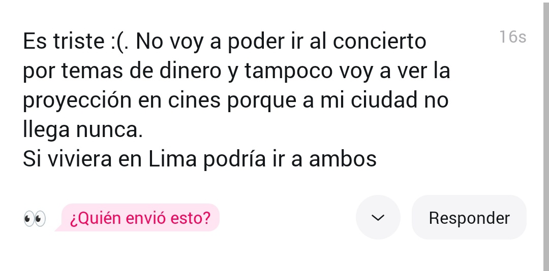 ay :( de verdad lo siento mucho, sé que debe doler ver todo y no poder estar ahí, sobre todo cuando es algo que quieres tanto. Sin embargo,eso no cambia lo que sientes ni lo mucho que apoyas , ojalá pronto se te dé una oportunidad 💜💜

-🐻