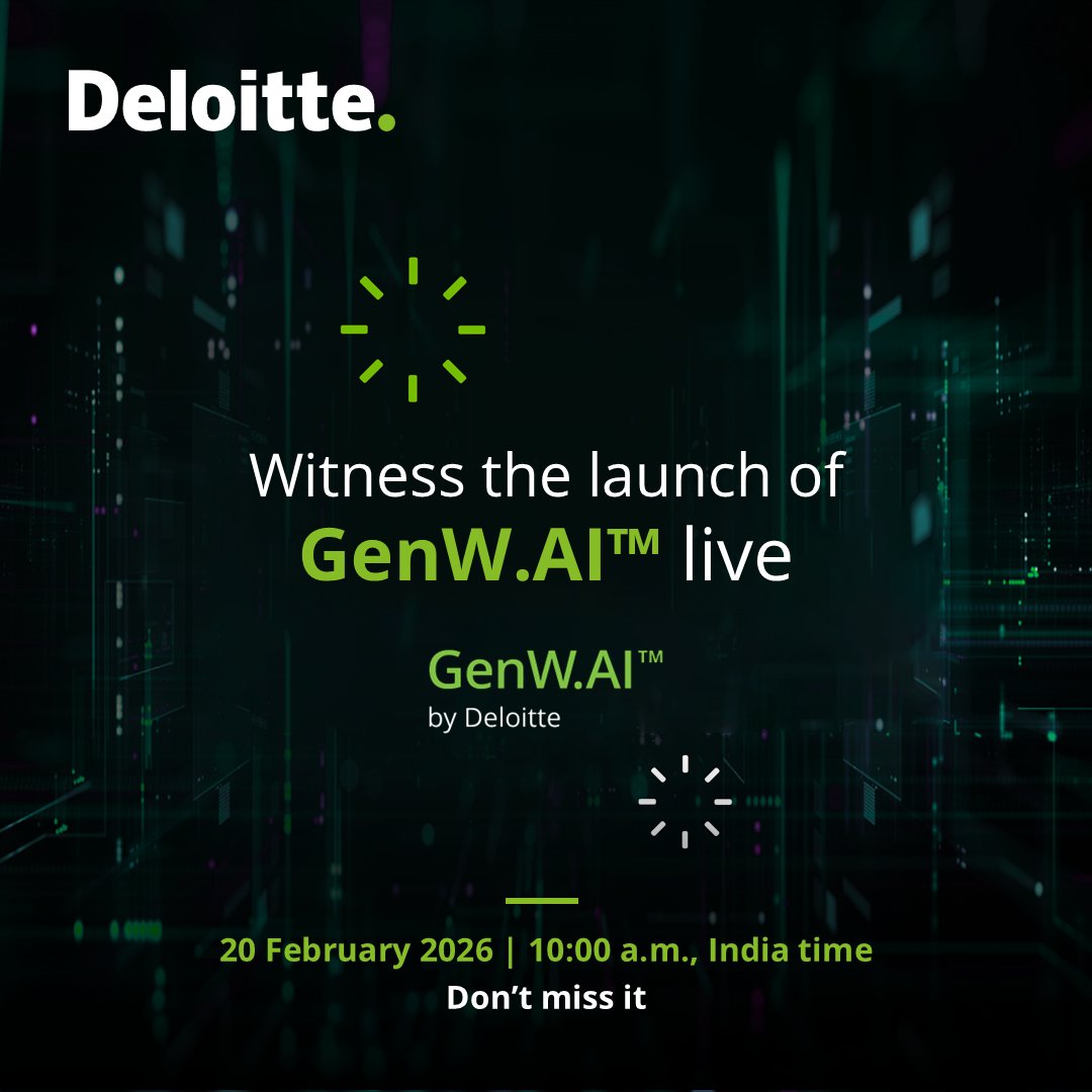 DeloitteIndia's tweet photo. Something powerful is going live at the “India AI Impact Summit 2026.”  

Be there on 20 February 2026 at 10:00 a.m., India time, as we officially reveal https://t.co/IyO1XsyepA™. Discover how the next generation of enterprise AI platforms will transform the way organisations innovate, build and scale.

Watch it live here: https://t.co/9MptZcaZkG

#AIForIndia #DigitalIndia #LowCodeNoCode #AI #GenAI #AIForAll #DeloitteOnAI #DeloitteAtAISummit #DeloitteIndia