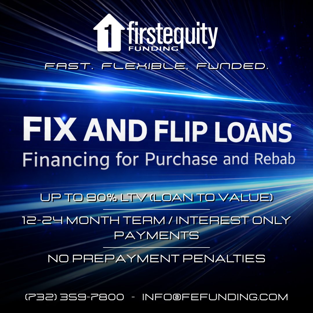 firstequityllc's tweet photo. Fast. Flexible. Funded. ⚡

Whether you’re:
🔵 Fixing &amp; flipping
🟠 Scaling your rental portfolio with DSCR loans
🟢 Or building from the ground up

If you’ve got the deal, we’ve got the capital. Get funded today!
📞 (732) 359-7800
📨 info@fefunding.com
🌐 https://t.co/cF7xY5FOle https://t.co/JgGc8SJ3Zo
