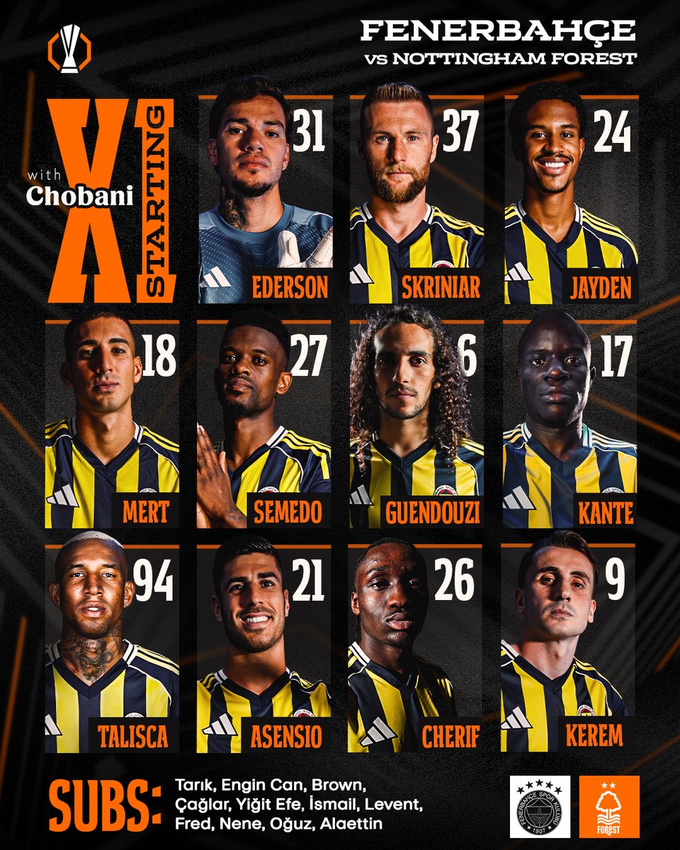📋 Nottingham Forest maçı ilk 11'imiz belli oldu. 

#UEL #FBvNFFC