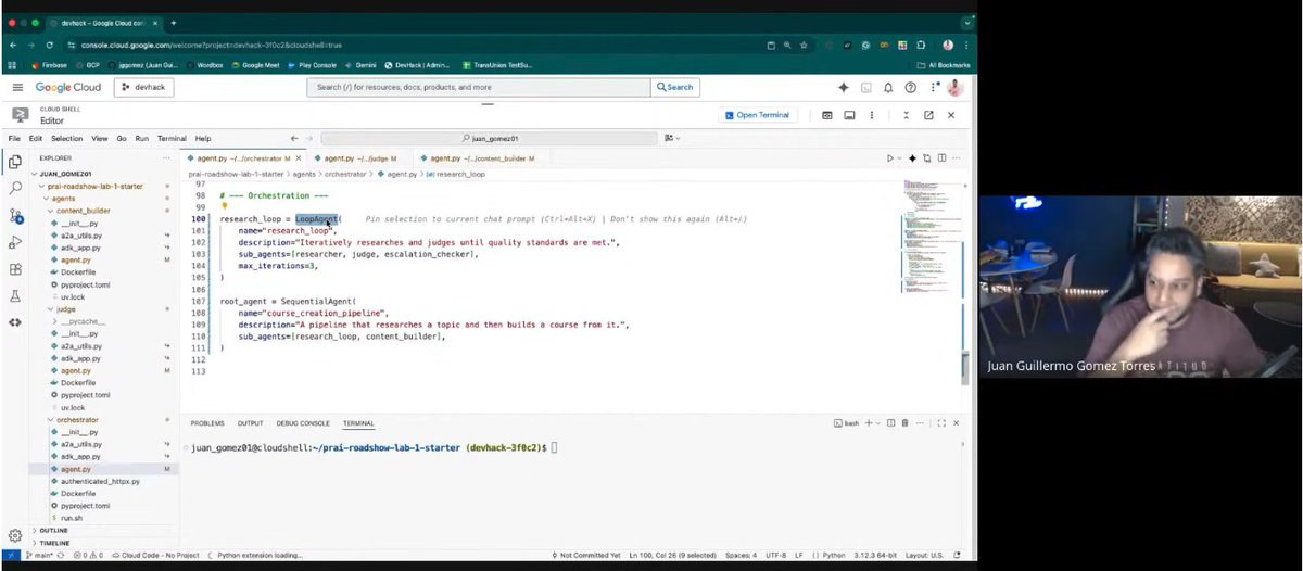 Ya está disponible taller práctico paso a paso creando Multi-Agentes de IA con ADK  

✅ Construcción de sistemas multiagente desde cero
✅ Orquestación avanzada 
✅ El paso a paso para el despliegue (Deploy) en Google Cloud.  Compartelo!  

👇  Video   youtube.com/live/237DGjvM0…