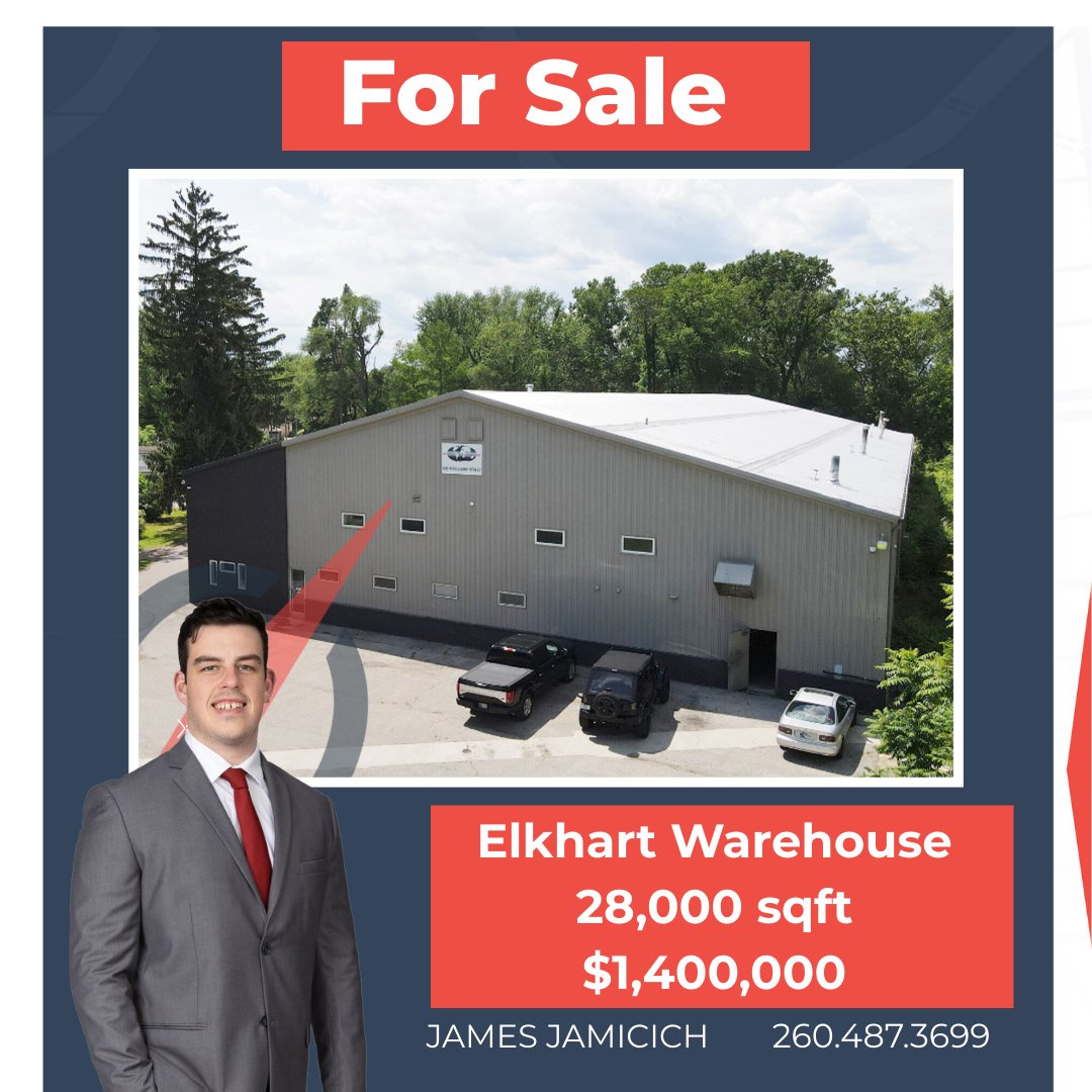 jamesjamicich's tweet photo. Warehouse for Sale!

822 Middlebury, Elkhart, IN

- 28,000 sqft on 4.56 acres.

- Excellent warehouse layout designed for warehousing and manufacturing operations.

- Recent upgrades include we roof, LED lights, remodeled ofﬁce, dock lever, which decreases repairs and maintenance budget.

- Great location next to Downtown Elkhart and Elkhart High School.