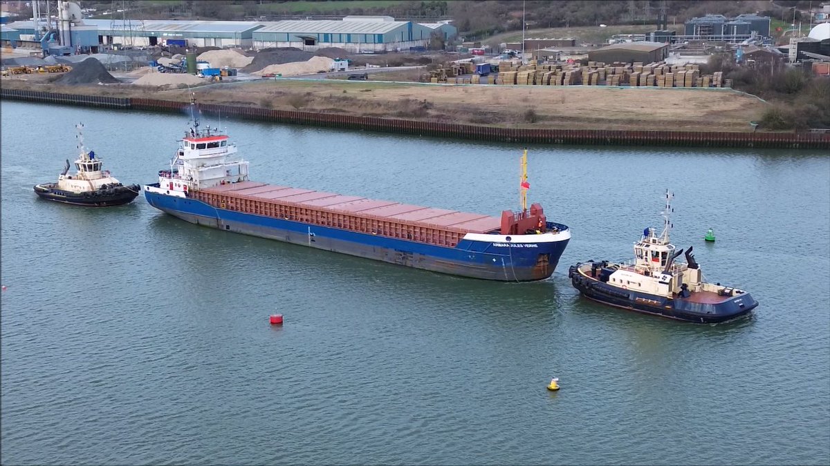 deancable's tweet photo. Armara Jules Verne escorted down the River Orwell by 2 tugs from Ipswich RO-Ro 2. 17th February 2026 https://t.co/o20CRKqhoq via @YouTube https://t.co/yC4bxoYGHk
