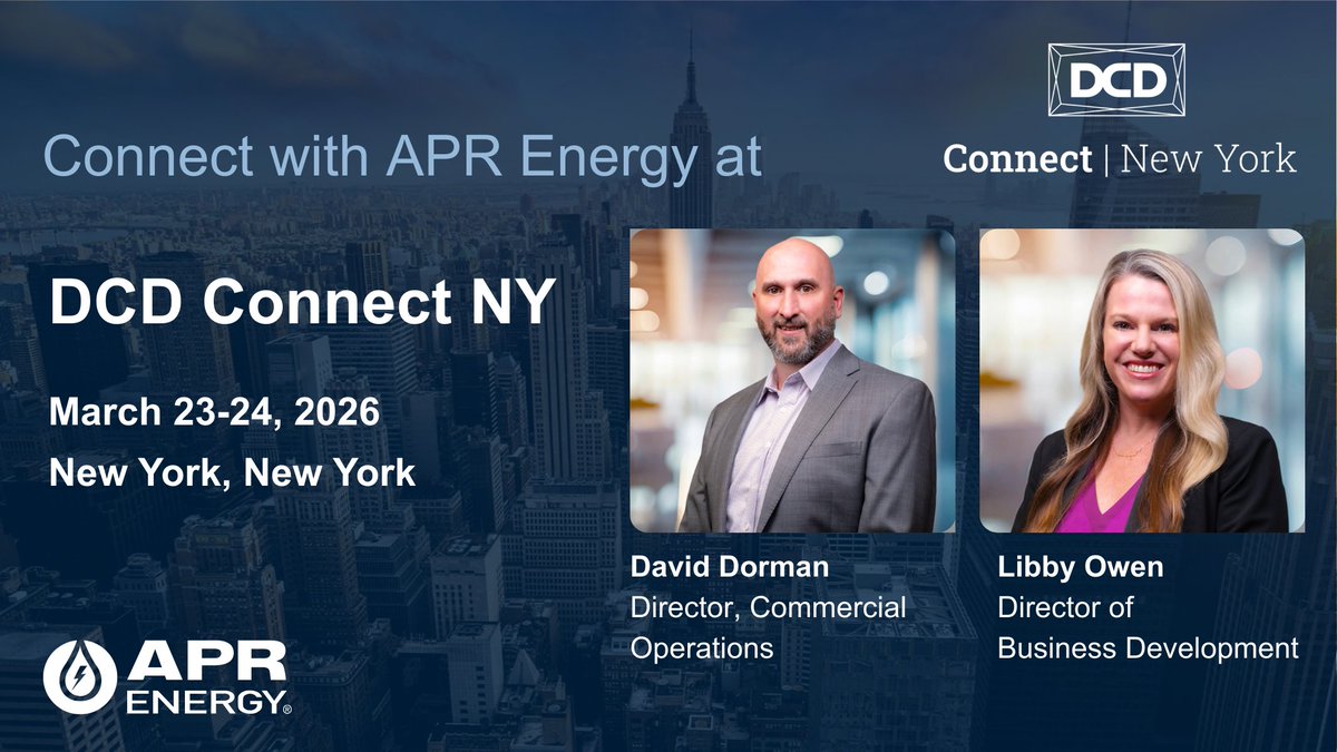 aprenergy's tweet photo. APR's Libby Owen &amp; David Dorman at #DCDConnectNY!

Behind-the-meter power + modular gen for #datacenters scaling fast. 

Send a request to meet them here:
https://t.co/MLu7qRH8RG
#APREnergy #DigitalInfrastructure https://t.co/oi06eWfgH0