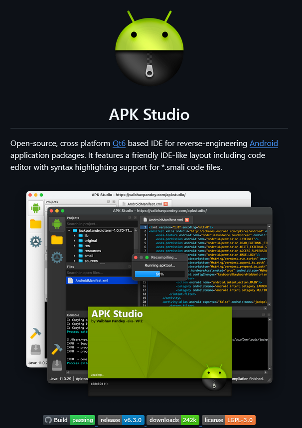0x0SojalSec's tweet image. Open-source, IDE for reverse-engineering Android packages, including a code editor with syntax highlighting.📚

- github.com/vaibhavpandeyv…

#infosec #cybersec
