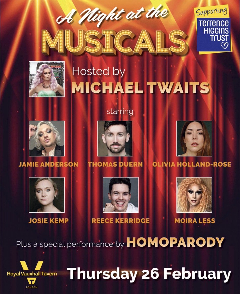 THTchampions's tweet image. One week to go!

Join Michael Twaits at the iconic Royal Vauxhall Tavern, London for a magical night of musical theatre fundraising for Terrence Higgins Trust, the UK’s leading HIV charity.

📆 Thursday 26 February 
🎟️ £12
🎭 Show starts 8pm

Tickets ⬇️
outsavvy.com/event/31297/a-…