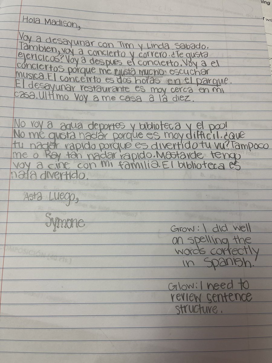 ElmanSenorita22's tweet photo. Spanish1 Ss reflect on their assessments, revise, find #Glows and #Grows and #peerEdit. Thanks, @ProfeBrachoHill for showing me the importance of #feedback for our students. I’m so proud of them! @RP_AVID @Rphs_World @RGAPMobileLive @RPHS_Panthers10 https://t.co/SvPw4vtip7